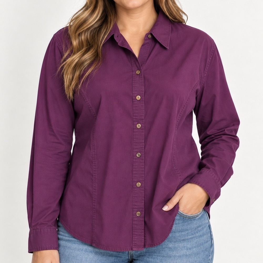 D&Co XL Cotton Blend Casual Top Long Sleeve Everyday Basic Relaxed Fit
